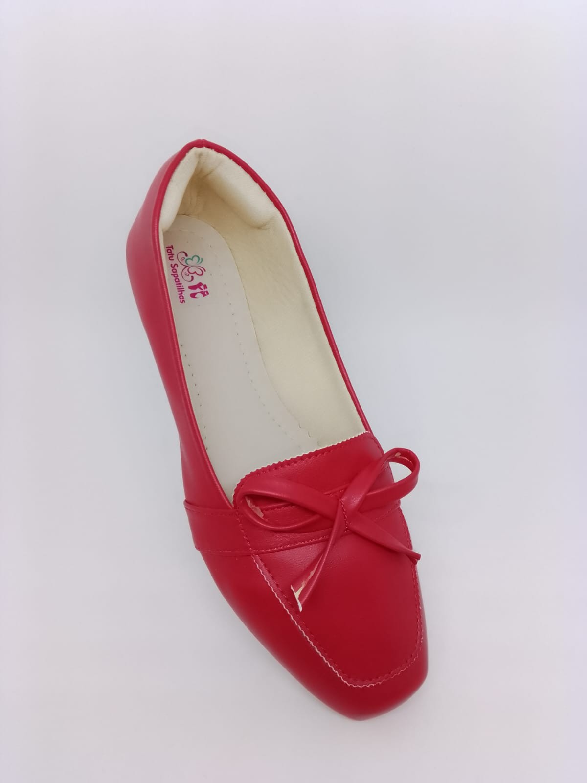 Sapatilha Mocassim Vermelho Fosco Bico Quad Enfeite Lacinho