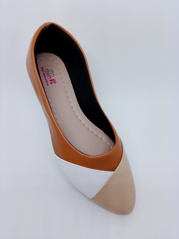 Sapatilha Confort Bicolor Marrom Creme Branco Bico Fino