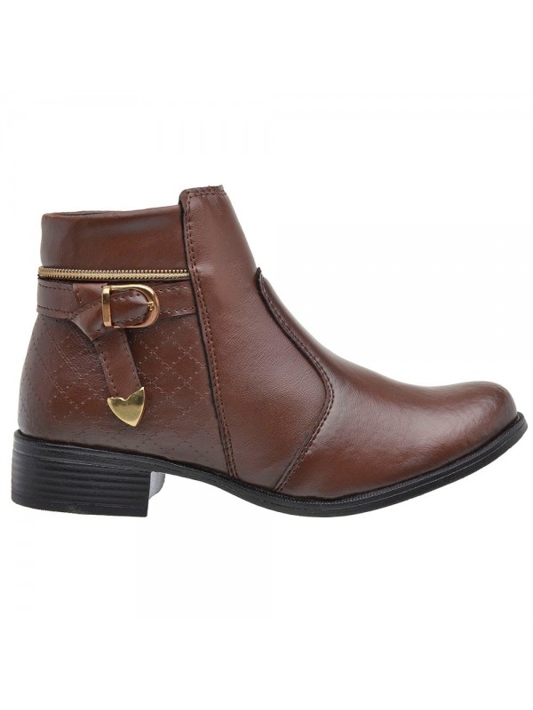 Bota Feminina Linha Coturno Cano Baixo Capuccino