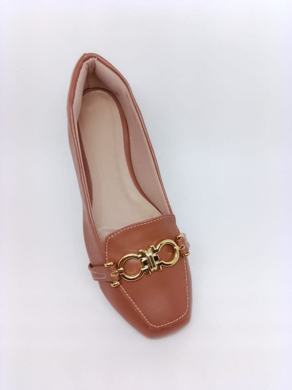 Sapatilha Mocassim Marrom Fosco Bico Quad. Enf. Fiv Dourada