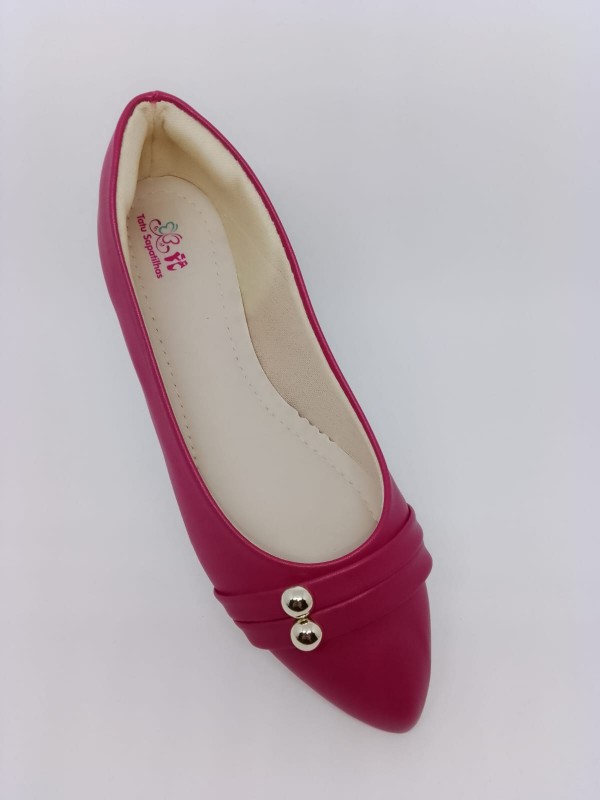 Sapatilha Confort Pink Fosco Bico Fino Enf. Bolinha Dourada