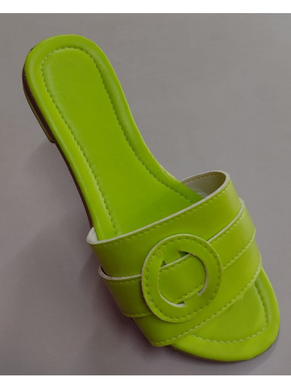 Rasteirinha Feminina Verde Limão Bico Redondo x3620