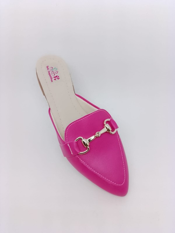 Mule Sapatilha Pink Fosco Bico Fino Enf. Fiv Dourada