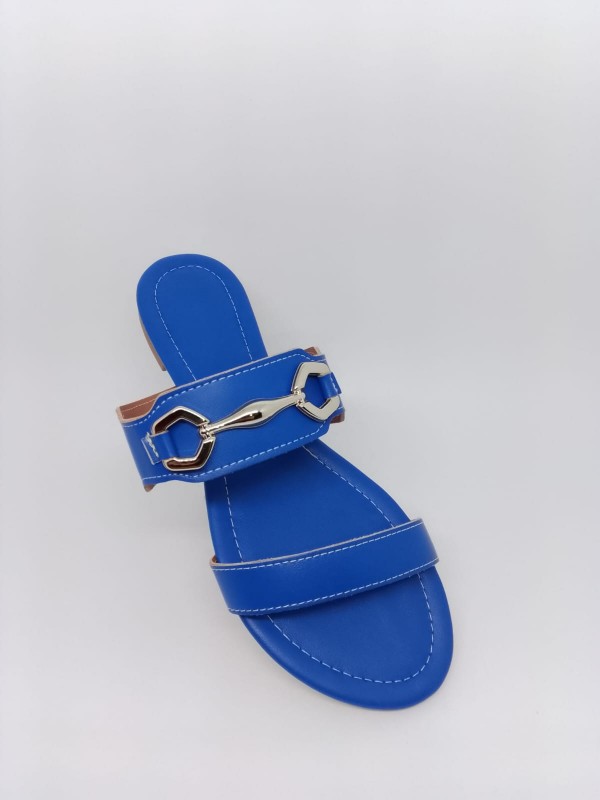 Rasteirinha Feminina Azul R Enf Fivela Dourada