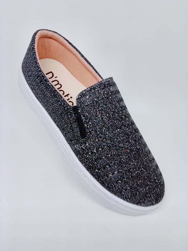 Tenis Feminino Slip On Glitter Lame Preto