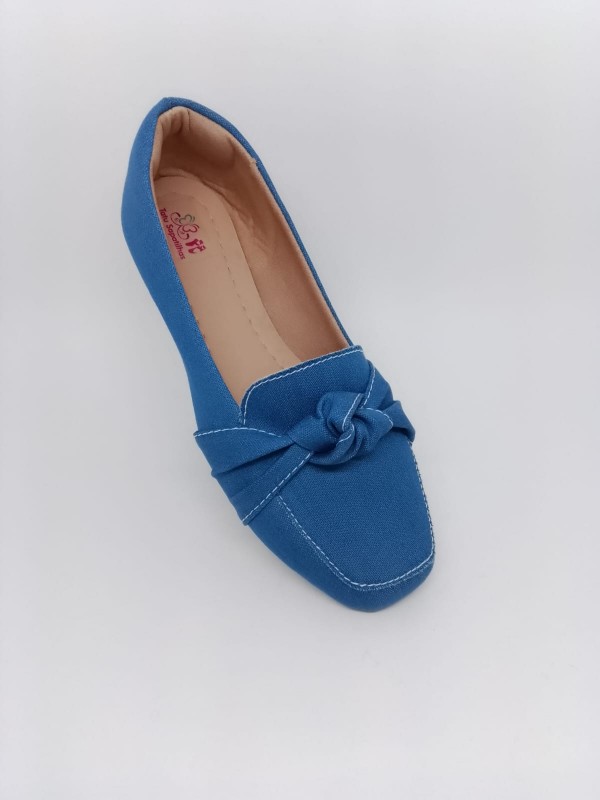 Sapatilha Mocassim Jeans Bico Quadrado Enf. Nó