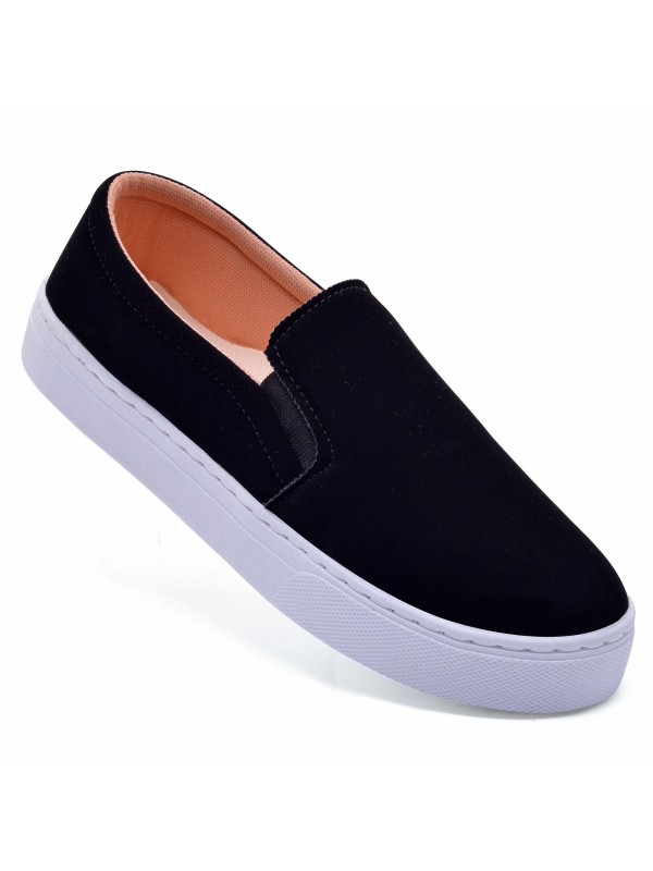 Tenis Feminino Slip On Nobuck Preto