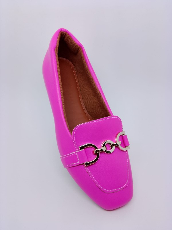 Sapatilha Mocassim Pink Bico Quad Enf. Fivela Dourada