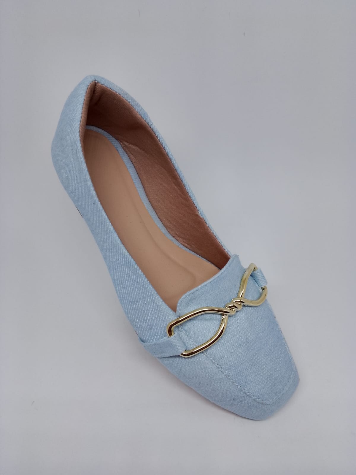 Sapatilha Mocassim Jeans Bico Quad Enf. Fivela Dourada