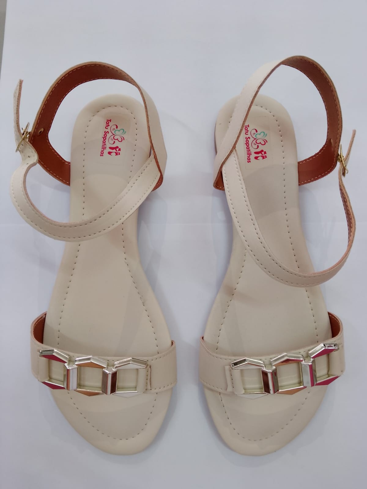 Rasteirinha Feminina Creme Enf Fivela Dourada