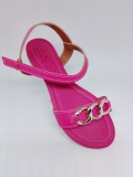Rasteirinha Feminina Rosa Bico Redondo Enfeite Corrente Dourada